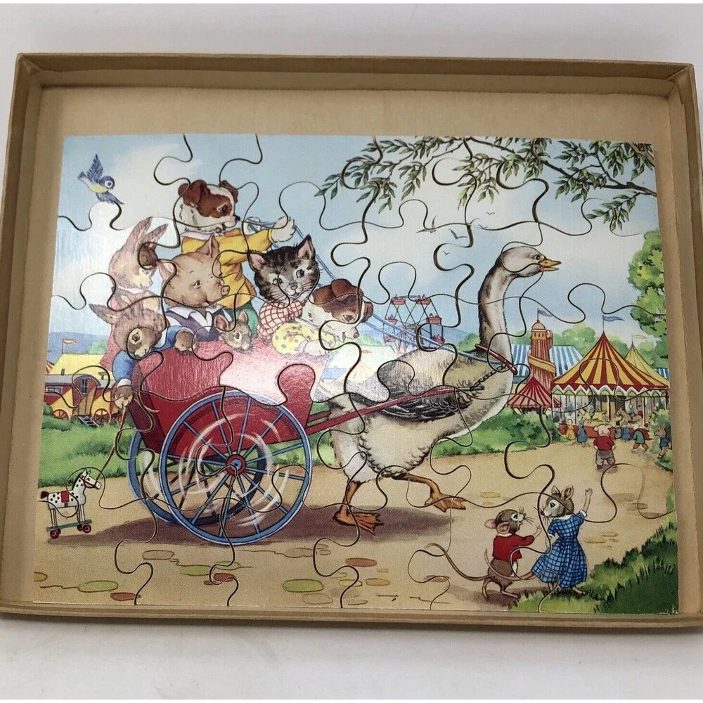 Victory Plywood Jig-Saw Puzzle Vintage 30 Piece Complete Animal Friends at Fair